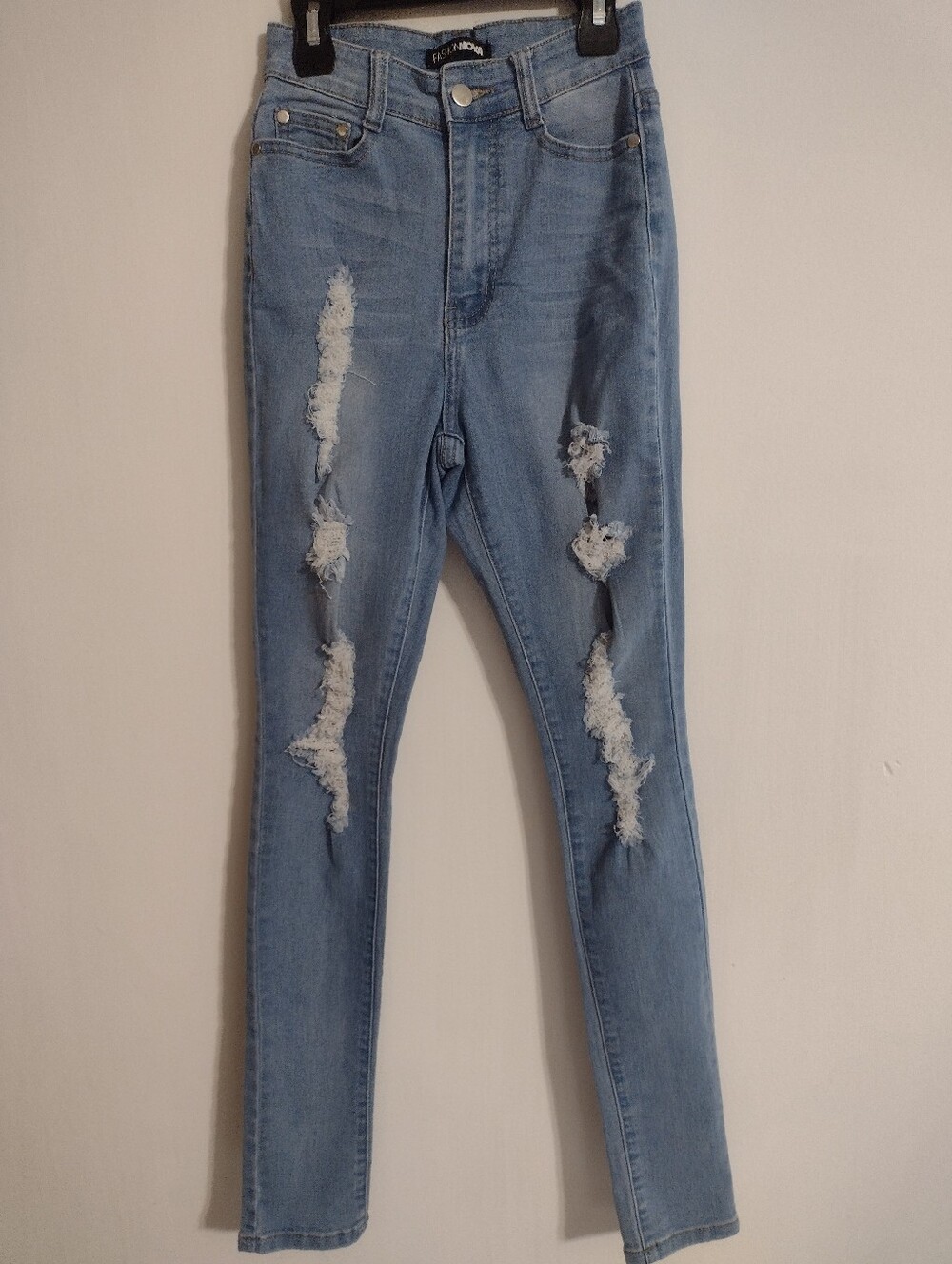 Fashion Nova High-Rise Light Blue Distressed Skinny Jeans
